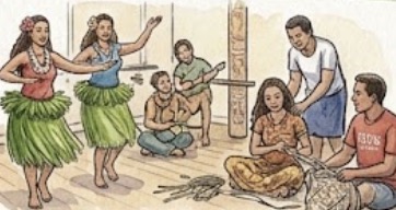 ポリネシア文化を体験する学生たち